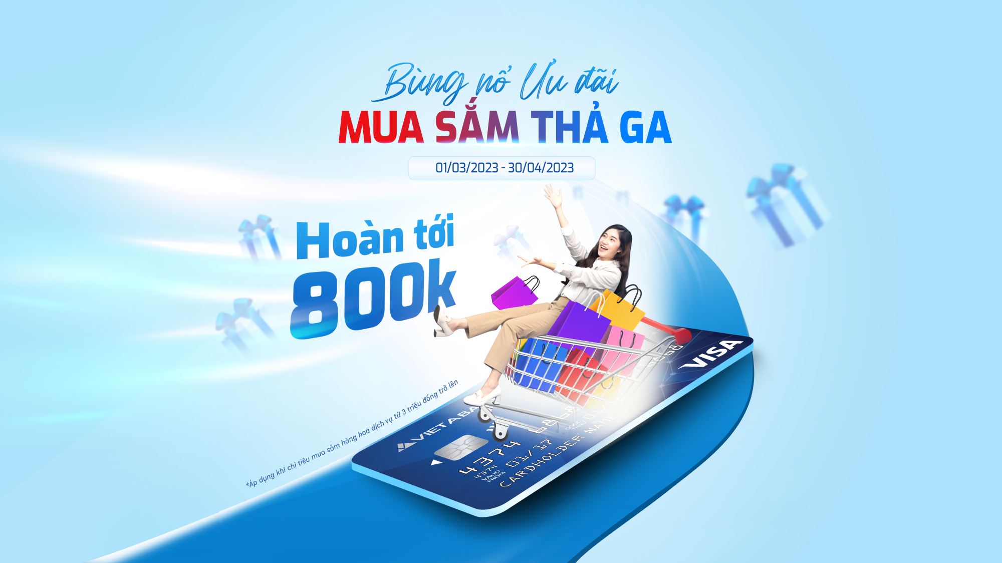 🎁 BÙNG NỔ ƯU ĐÃI - MUA SẮM THẢ GA - Hoàn tiền lên tới 800K khi chi tiêu thẻ Visa trong tháng 3